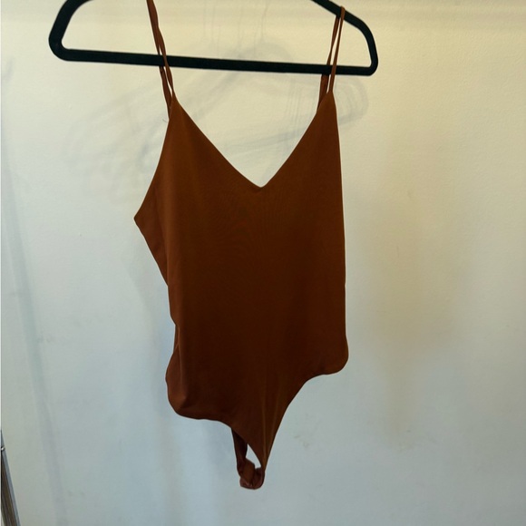 Women's V-Neck Rust Brown Bodysuit - Sleeveless Strappy Style - Picture 2 of 6